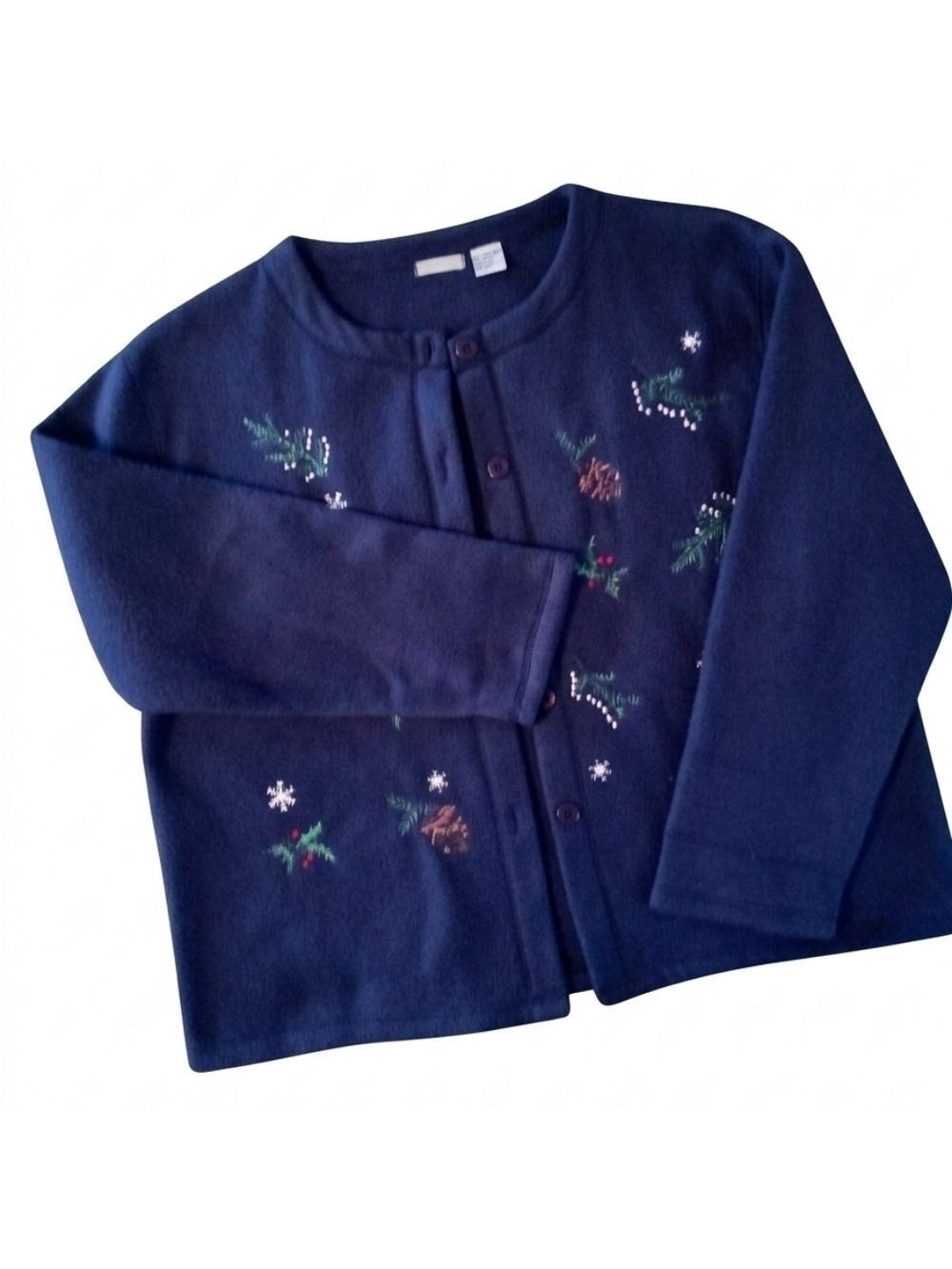 Jon Jac Holiday Fleece Jacket Navy Size Medium